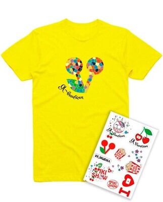 Набор детская футболка «Вишенка мозаика» + временные тату