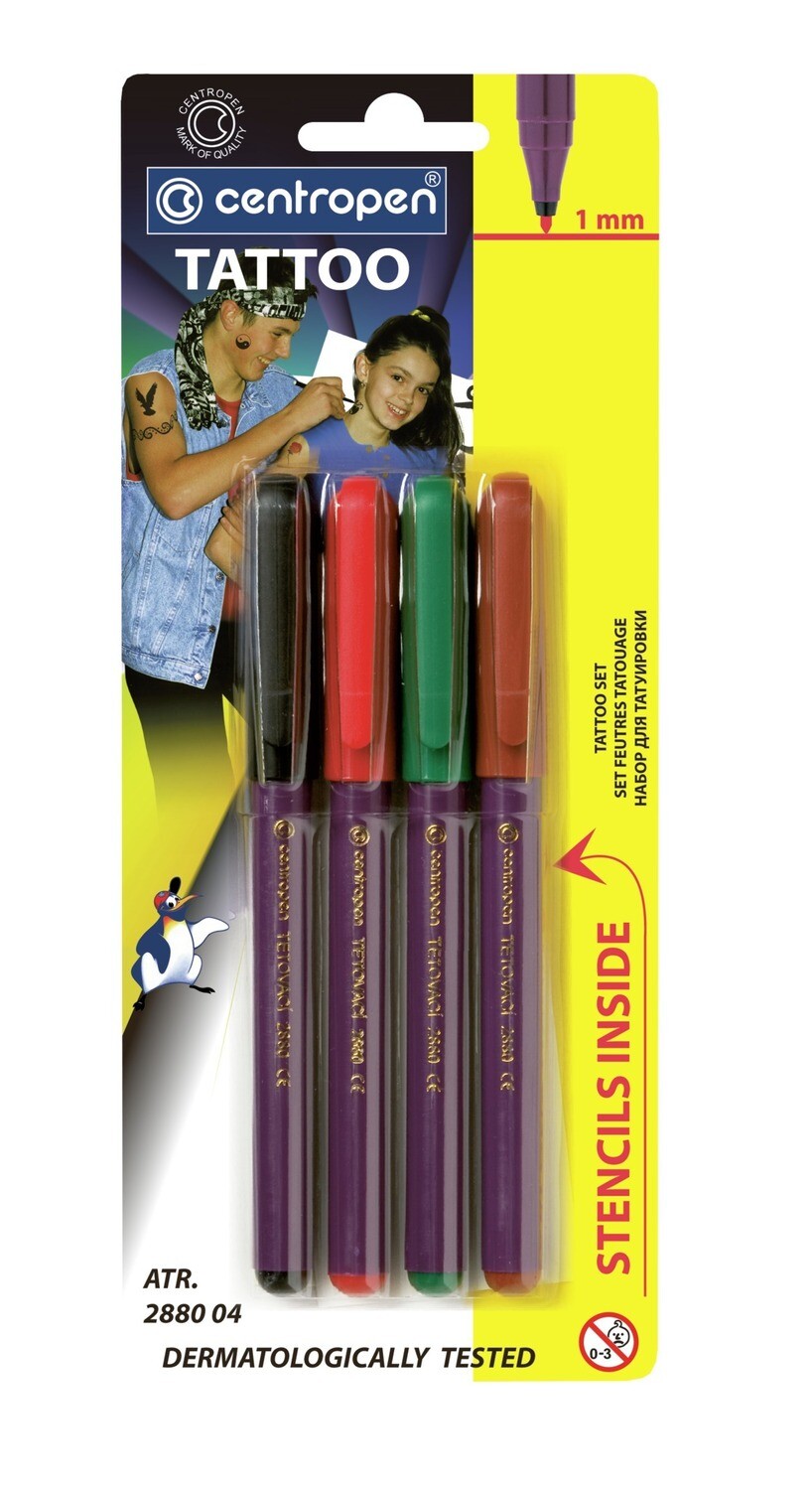 Blister 4 Rotuladores y Plantillas para Tatuajes
