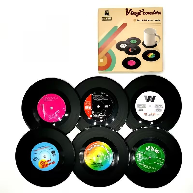 Retro Vinyl Coasters - 6 Pack