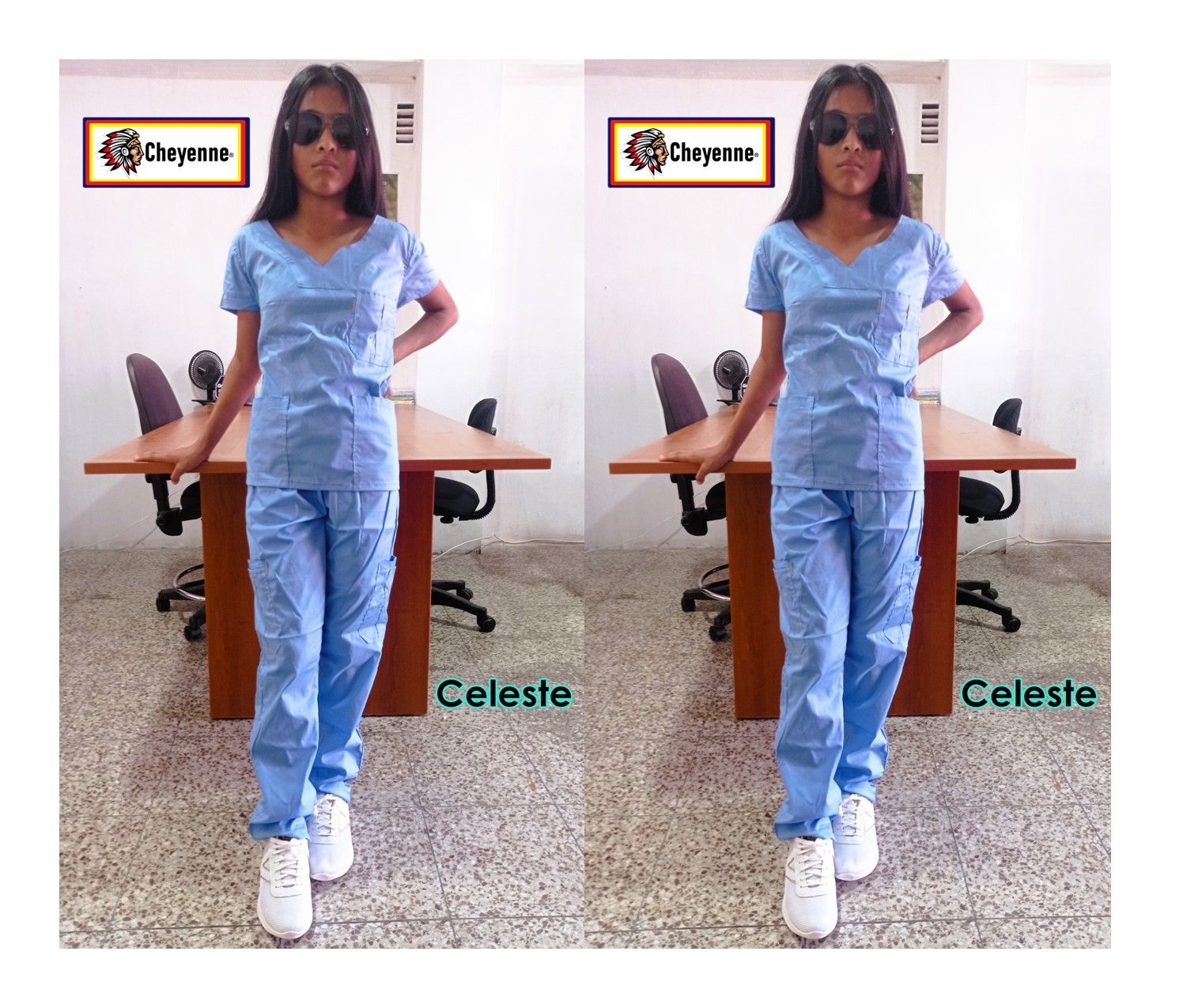 UNIFORME MÉDICO STRETCH CELESTE