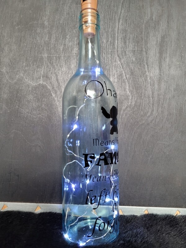 Stitch- Ohana means family Wine Bottle Light.