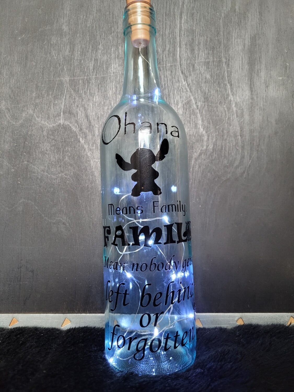 Stitch- Ohana means family Wine Bottle Light.