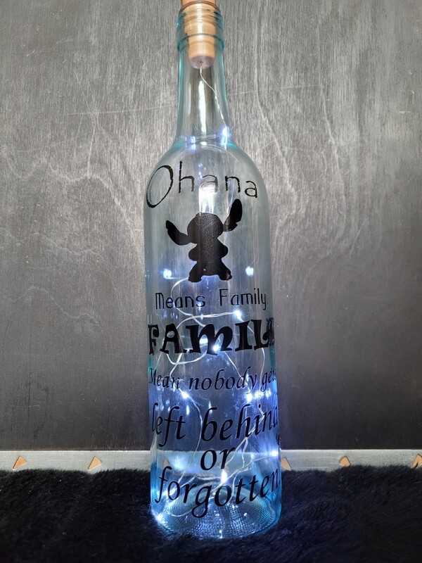 Stitch- Ohana means family Wine Bottle Light.