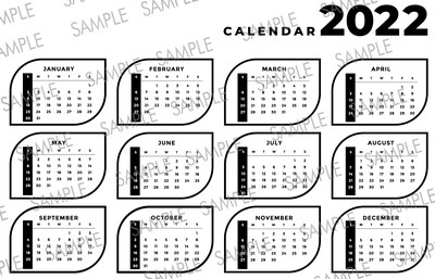 Full Calendar 2022 - Black and White - Size A4