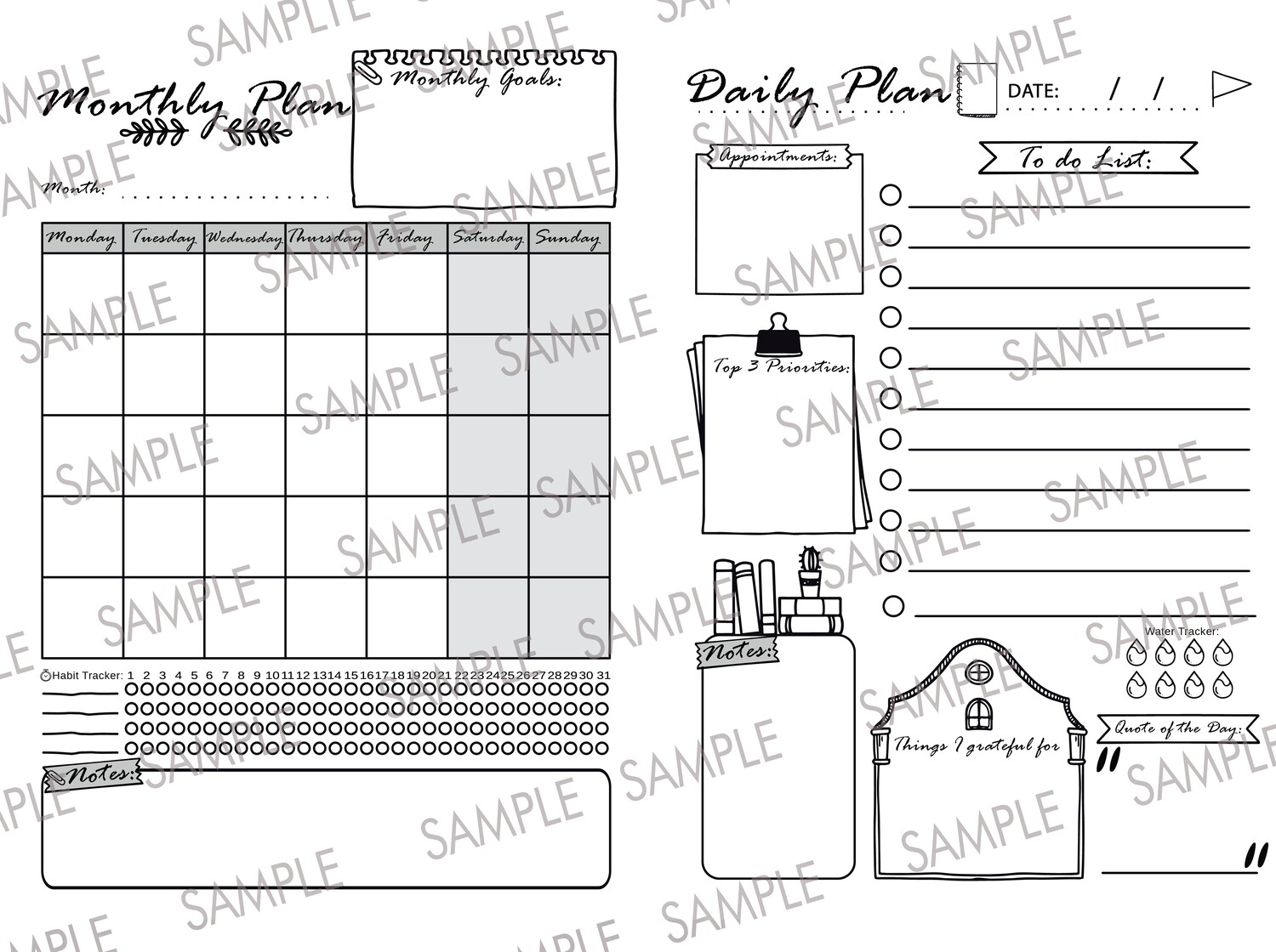 Combo Planner - Black and White - Size A4
