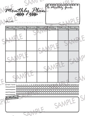 Monthly Planner - Black and White - Size A4