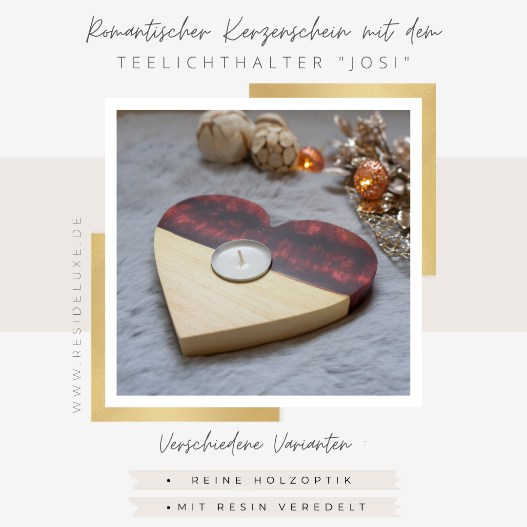 Teelichthalter &quot;JOSI&quot; (Walnuss/rot)