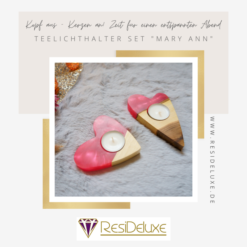 Teelichthalter 2er Set  &quot;MARY ANN&quot; (Walnuss/pink)