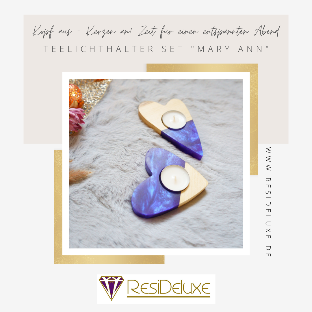 Teelichthalter 2er Set  &quot;MARY ANN&quot; (Walnuss/ violett blau)
