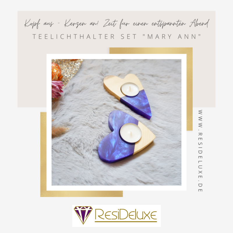 Teelichthalter 2er Set  &quot;MARY ANN&quot; (Walnuss/ violett blau)