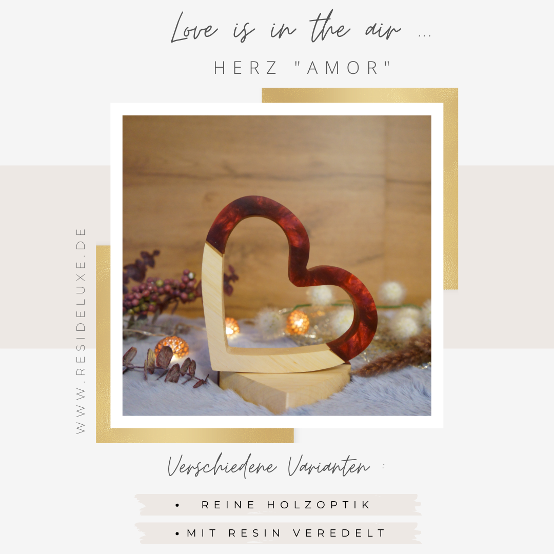 Herz &quot;AMOR&quot; Deluxe Version (Walnuss/dunkelrot)