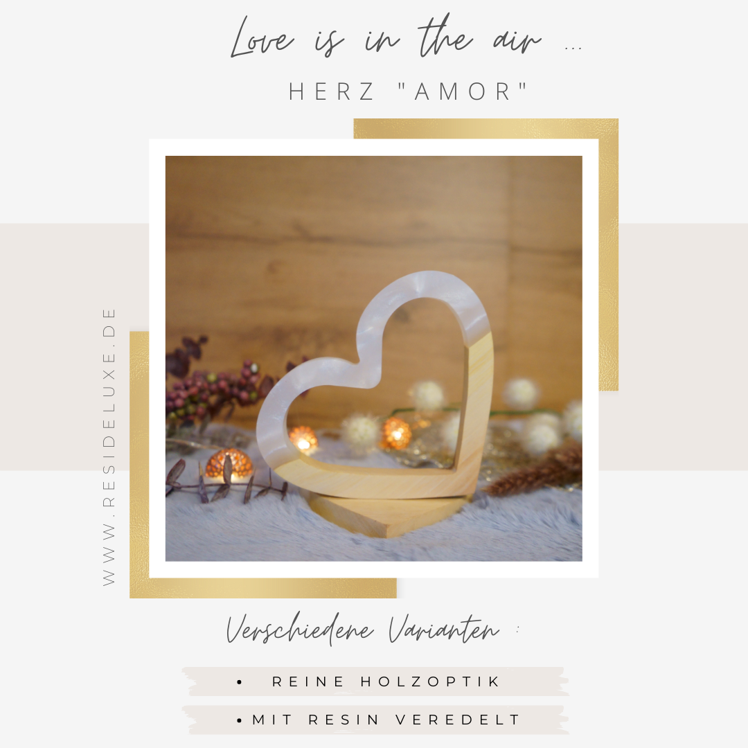 Herz &quot;AMOR&quot; Deluxe Version (Walnuss/weiß)