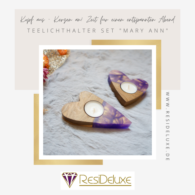 Teelichthalter 2er Set  &quot;MARY ANN&quot; (Walnuss/ violett)