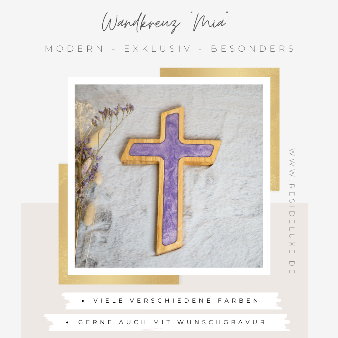 Wandkreuz &quot;MIA&quot; (Eiche/violett)