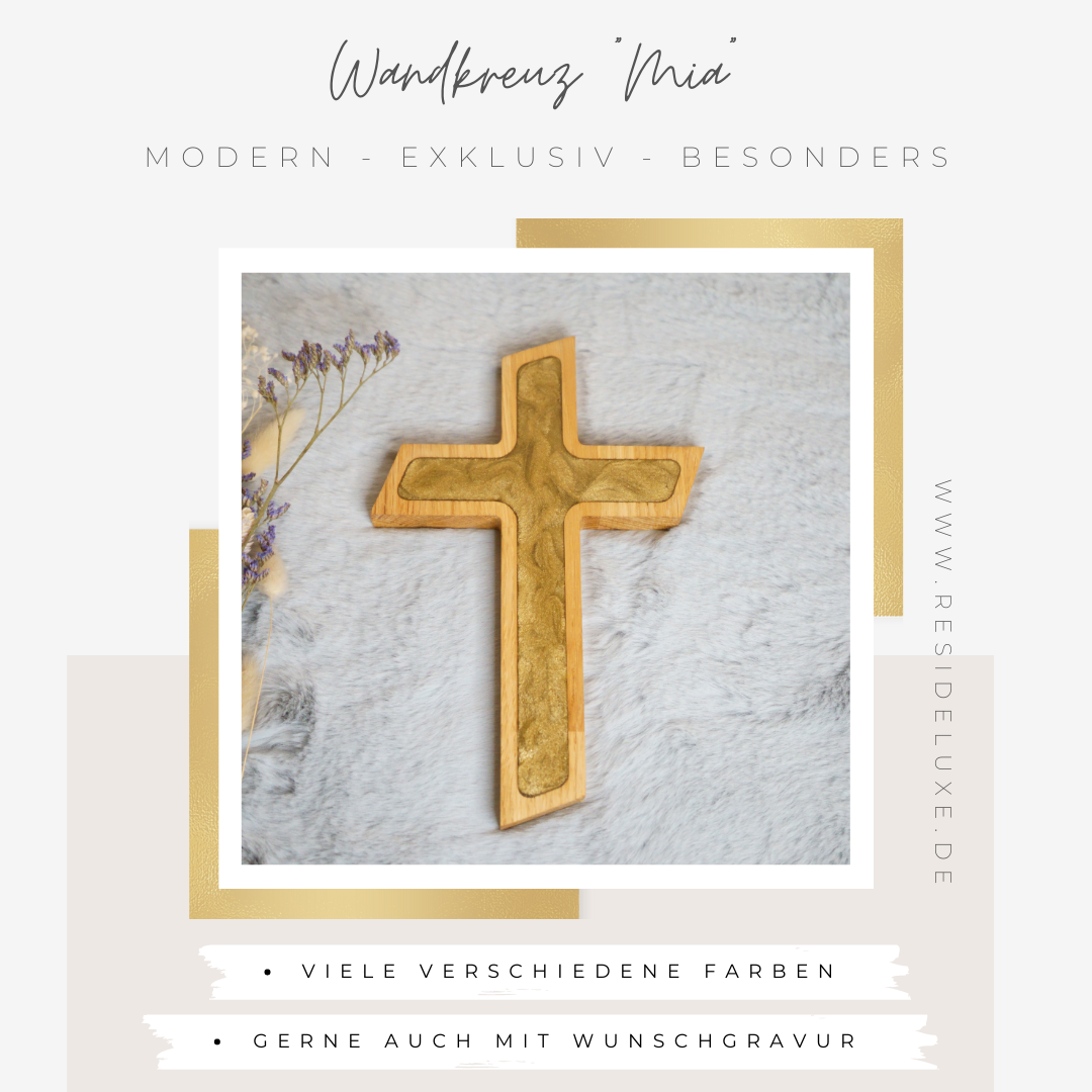 Wandkreuz &quot;MIA&quot; (Eiche/gold)