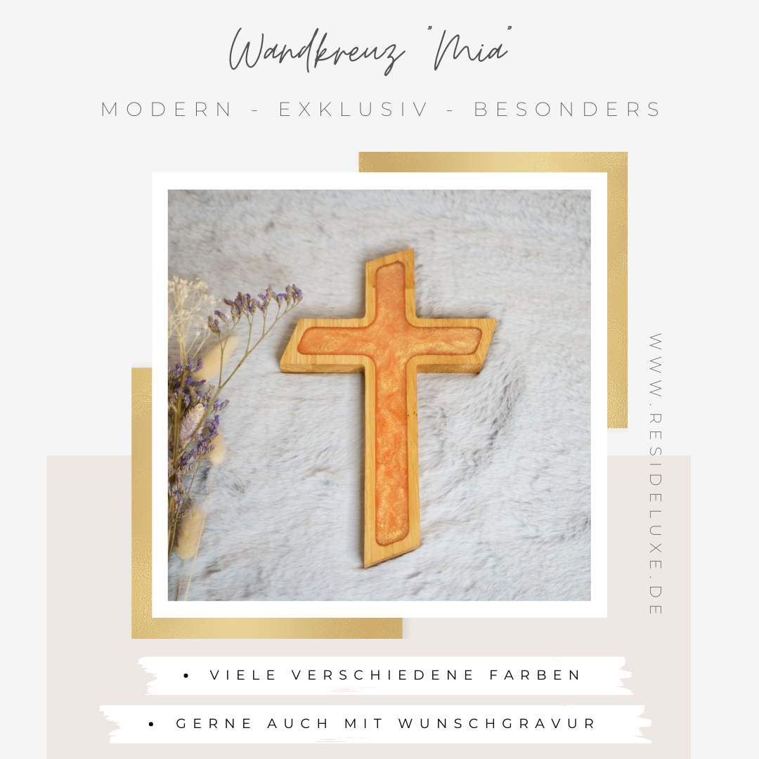 Wandkreuz &quot;MIA&quot; (Eiche/apricot)