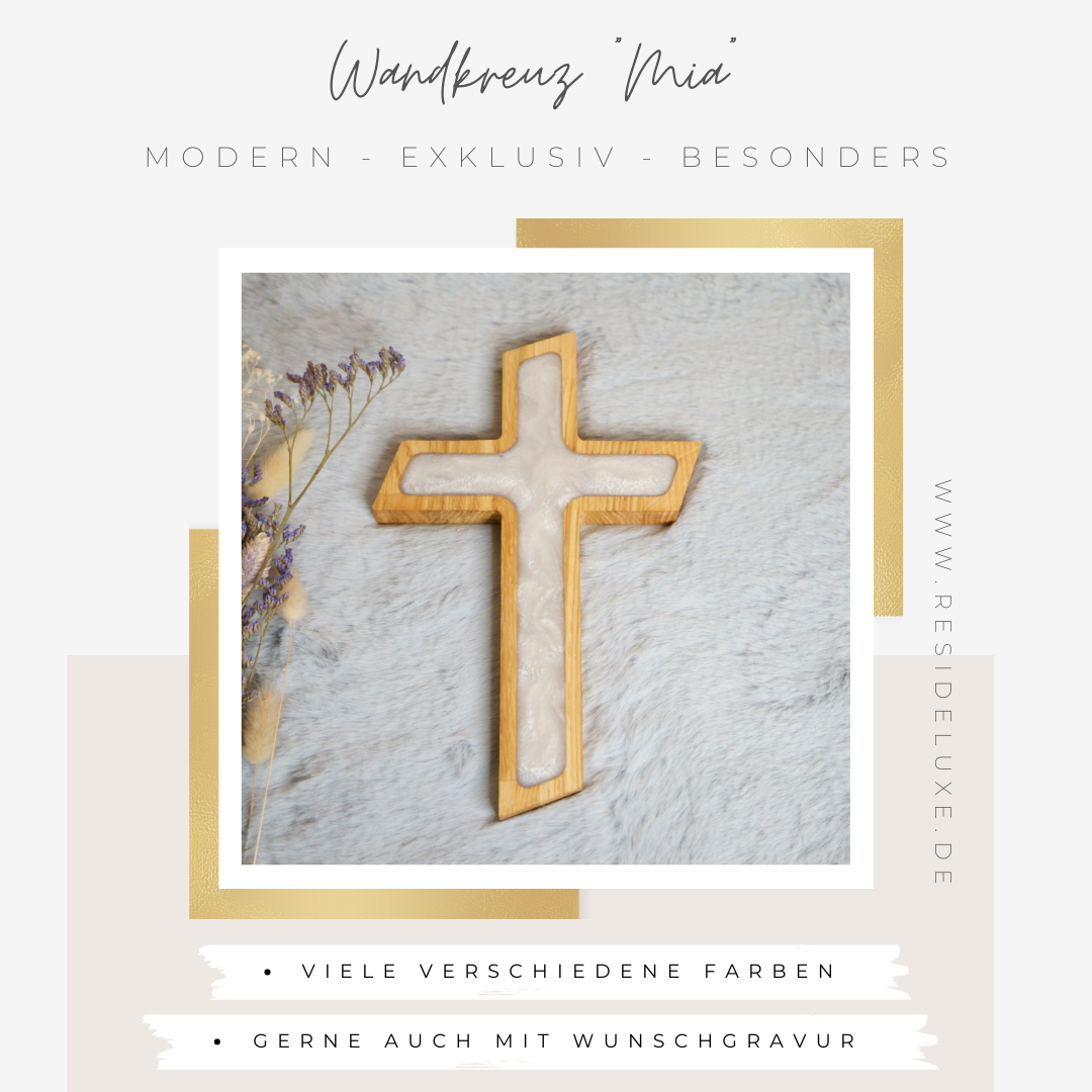 Wandkreuz &quot;MIA&quot; (Eiche/weiß)