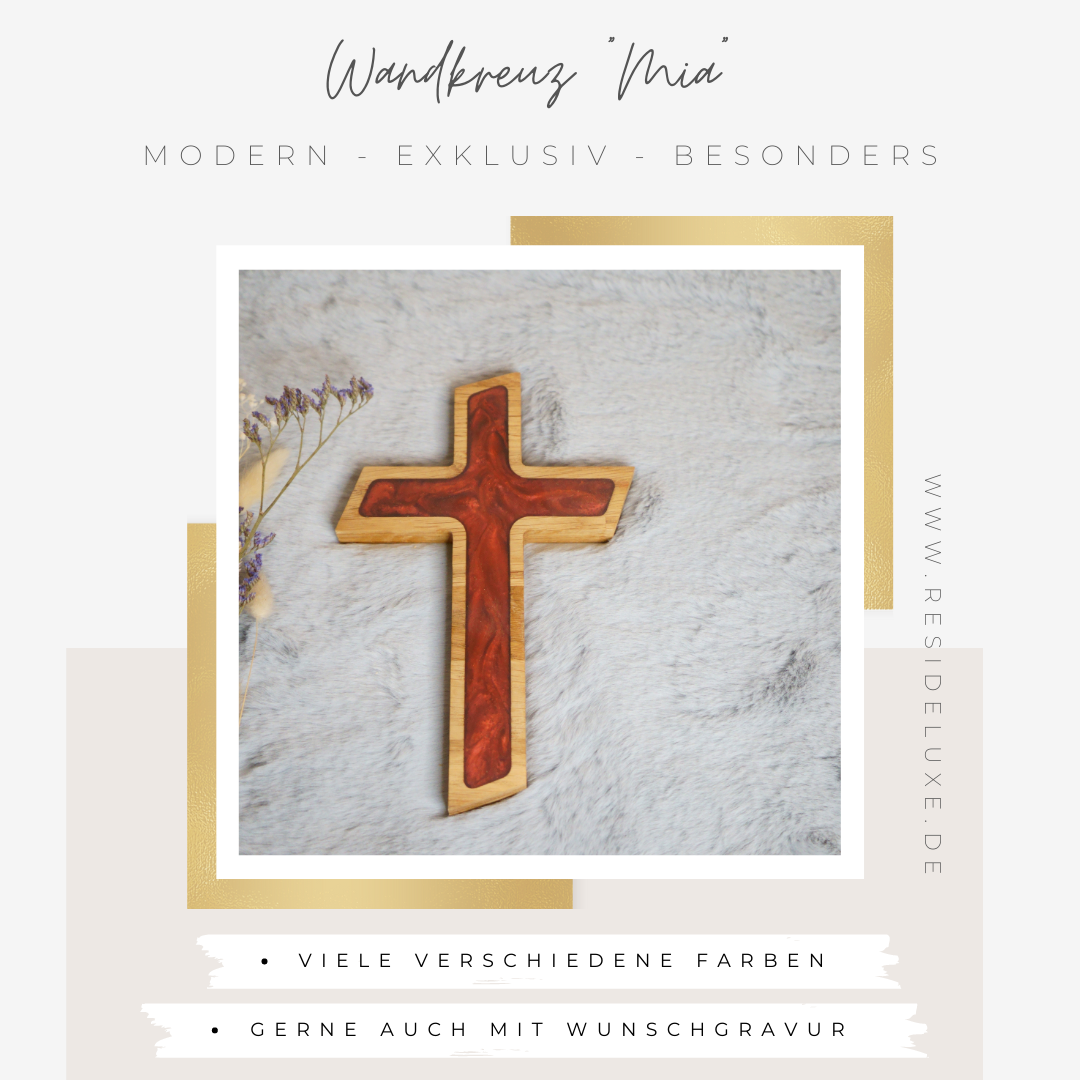 Wandkreuz &quot;MIA&quot; (Eiche/dunkelrot)