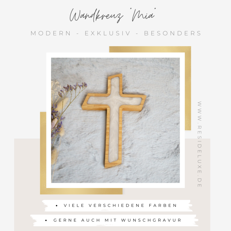 Wandkreuz &quot;MIA&quot; (Eiche/weiß)