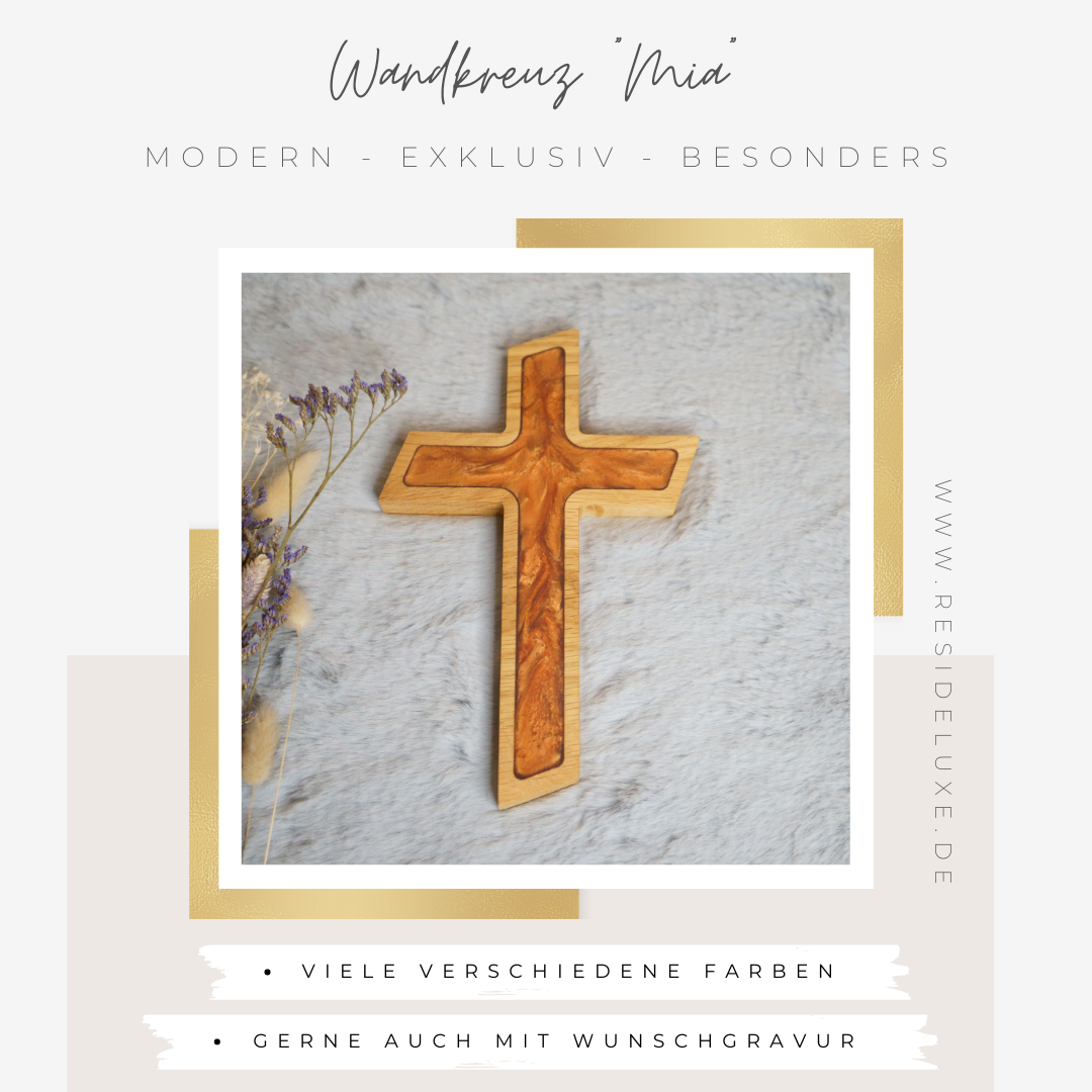 Wandkreuz &quot;MIA&quot; (Eiche/kupfer)