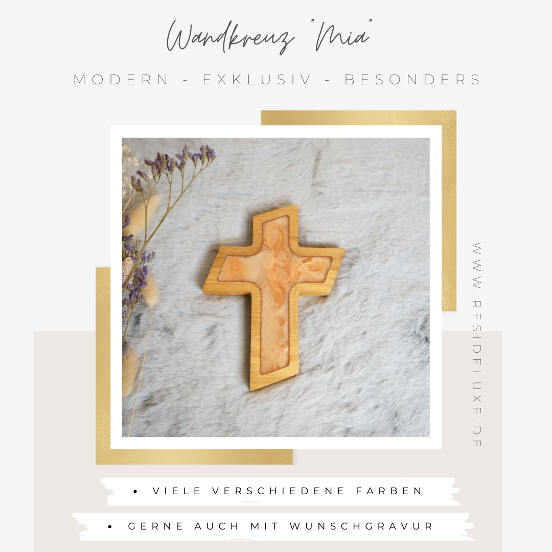 Wandkreuz &quot;MIA&quot; klein (Eiche/orange)