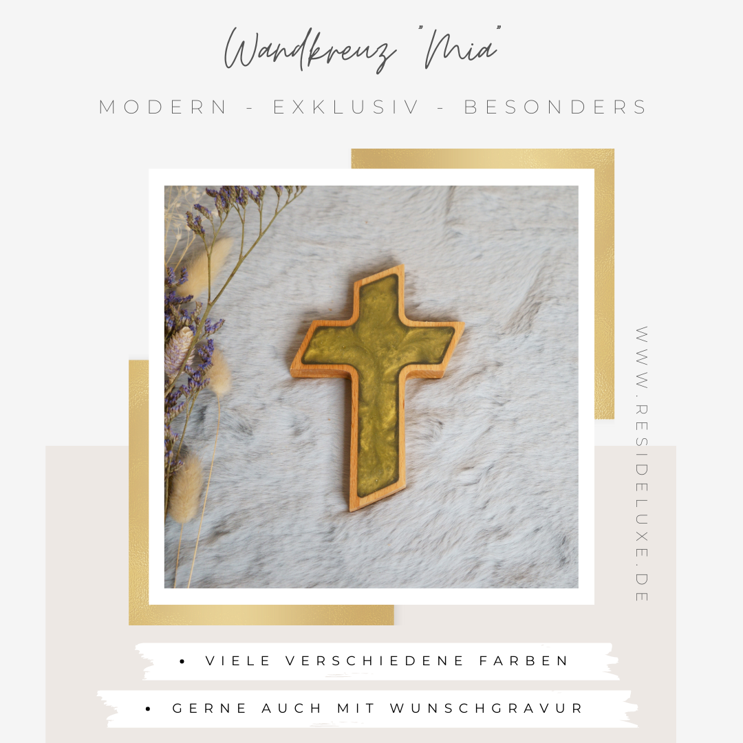 Wandkreuz &quot;MIA&quot; klein (Buche/olive)
