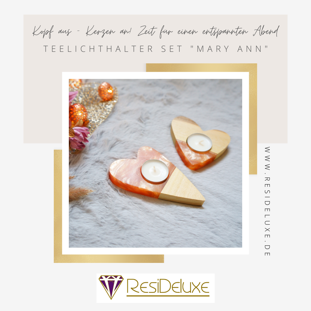 Teelichthalter 2er Set  &quot;MARY ANN&quot; (Walnuss/ orange)