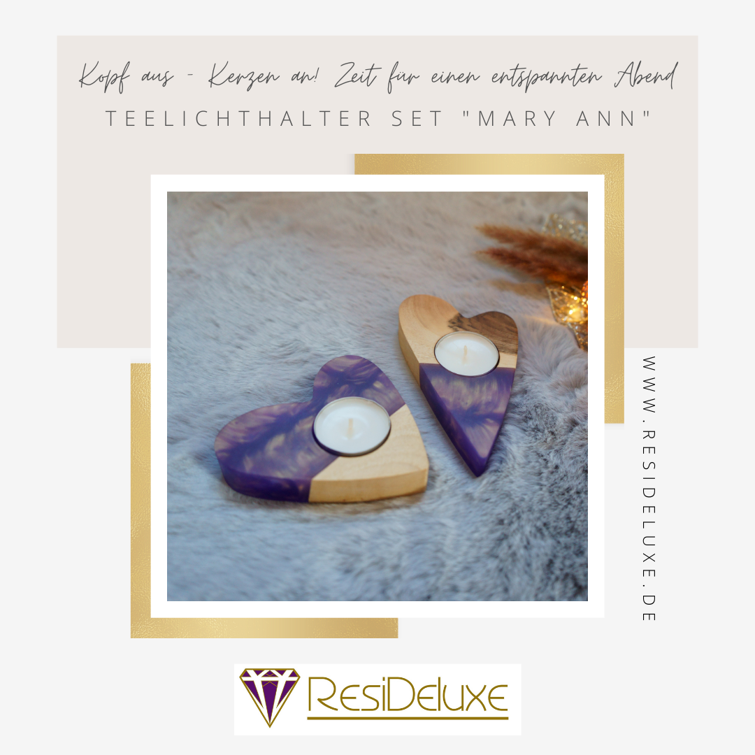 Teelichthalter 2er Set  &quot;MARY ANN&quot; (Walnuss/ violett)
