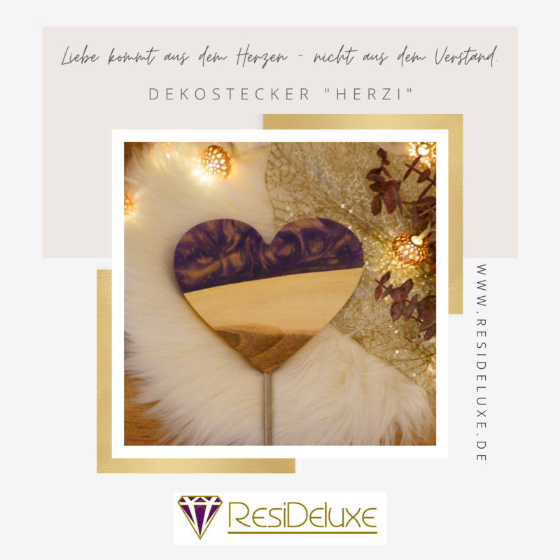 Dekostecker &quot;Herzi&quot; (Walnuss/violett)