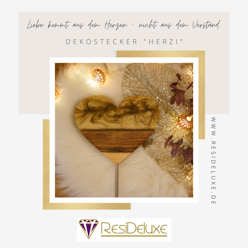 Dekostecker &quot;Herzi&quot; (Walnuss/gold)