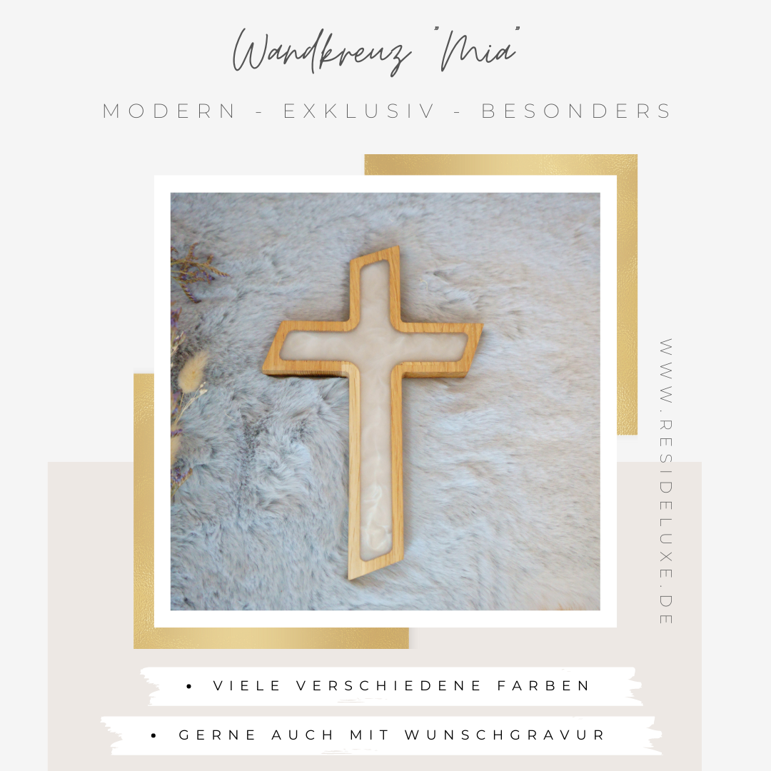 Wandkreuz &quot;MIA&quot; (Eiche/weiß)