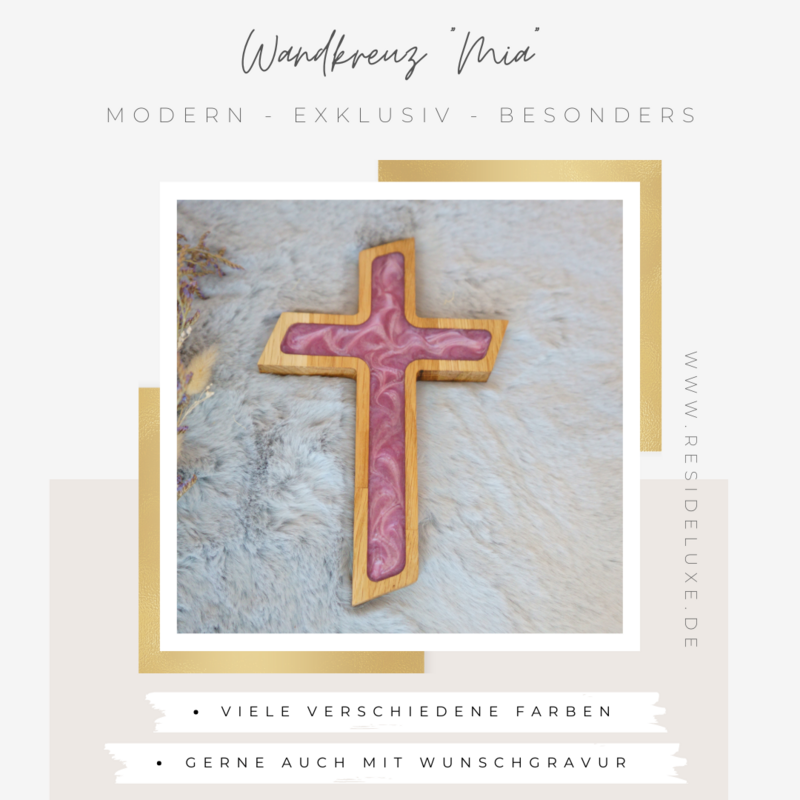 Wandkreuz &quot;MIA&quot; (Eiche/rosenquarz)
