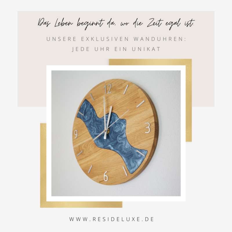 Wanduhr &quot;RIVER&quot; (Eiche/blau mit Silberschimmer)