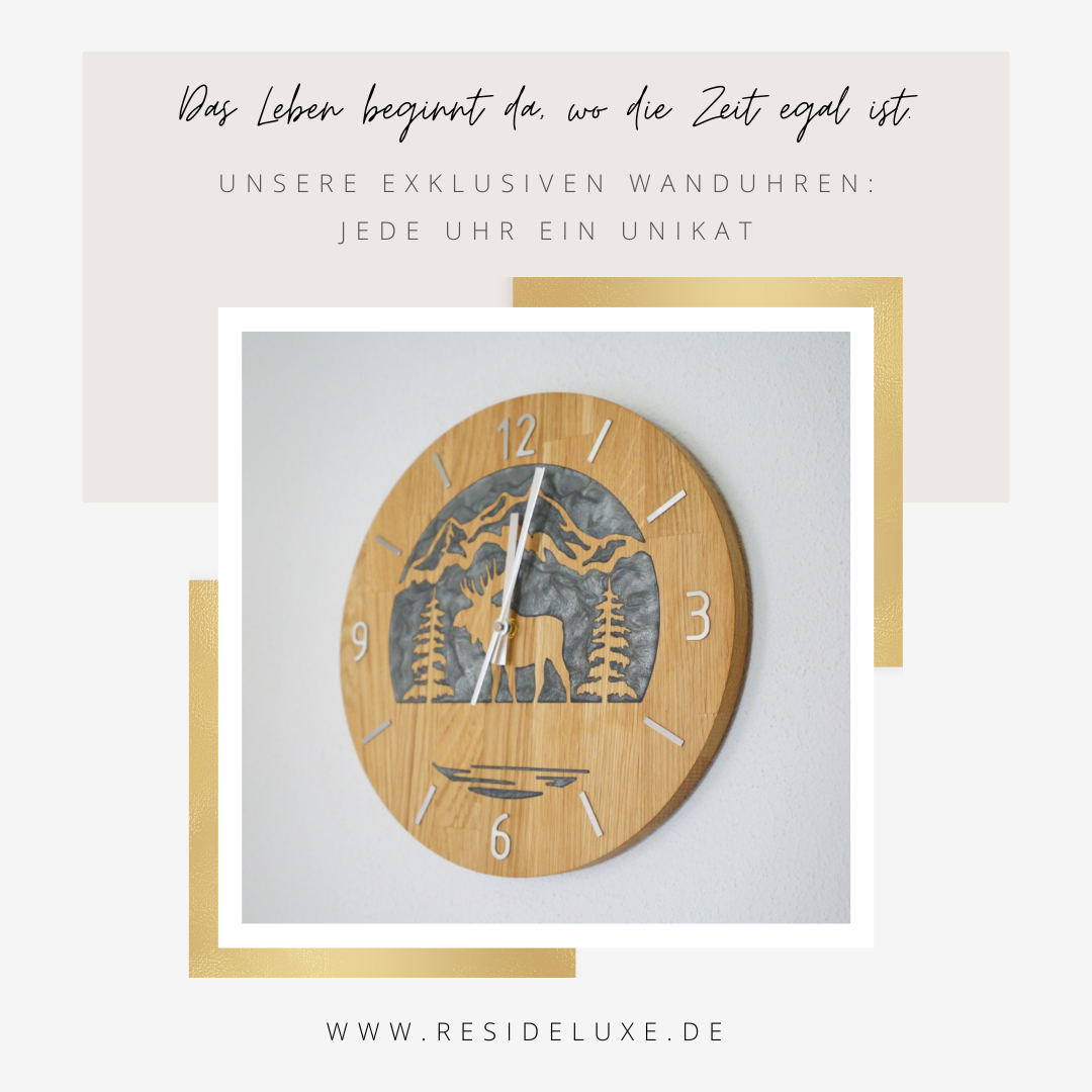 Wanduhr &quot;ELCH IN WALDKULISSE&quot; (Eiche/anthrazit)