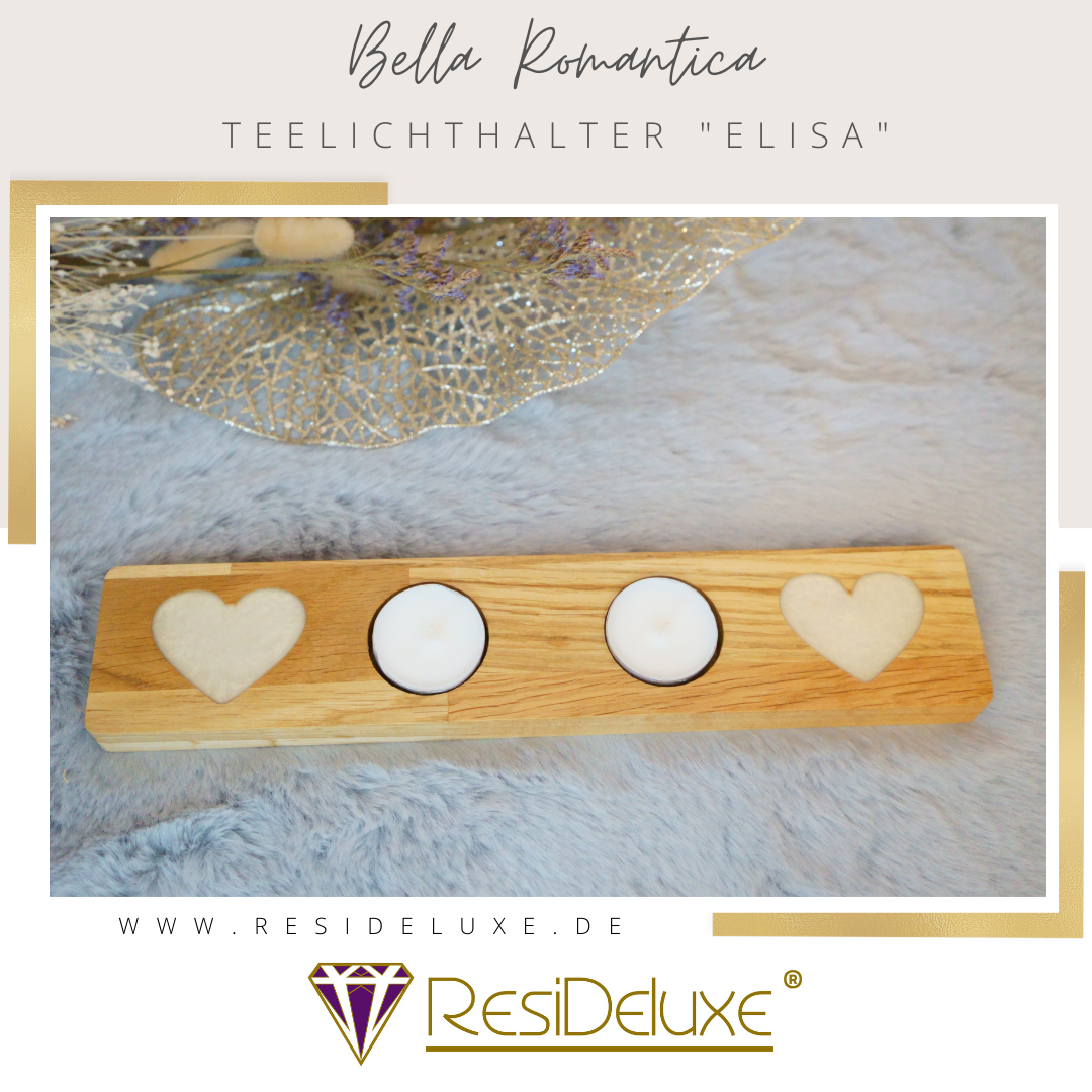 Teelichthalter &quot;ELISA&quot; (Eiche/weiß mit Goldschimmer)