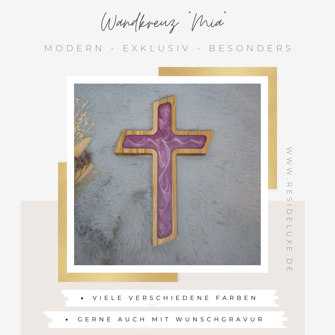 Wandkreuz &quot;MIA&quot; (Eiche/rosenquarz)