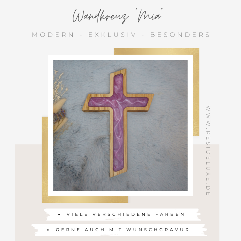 Wandkreuz &quot;MIA&quot; (Eiche/rosenquarz)