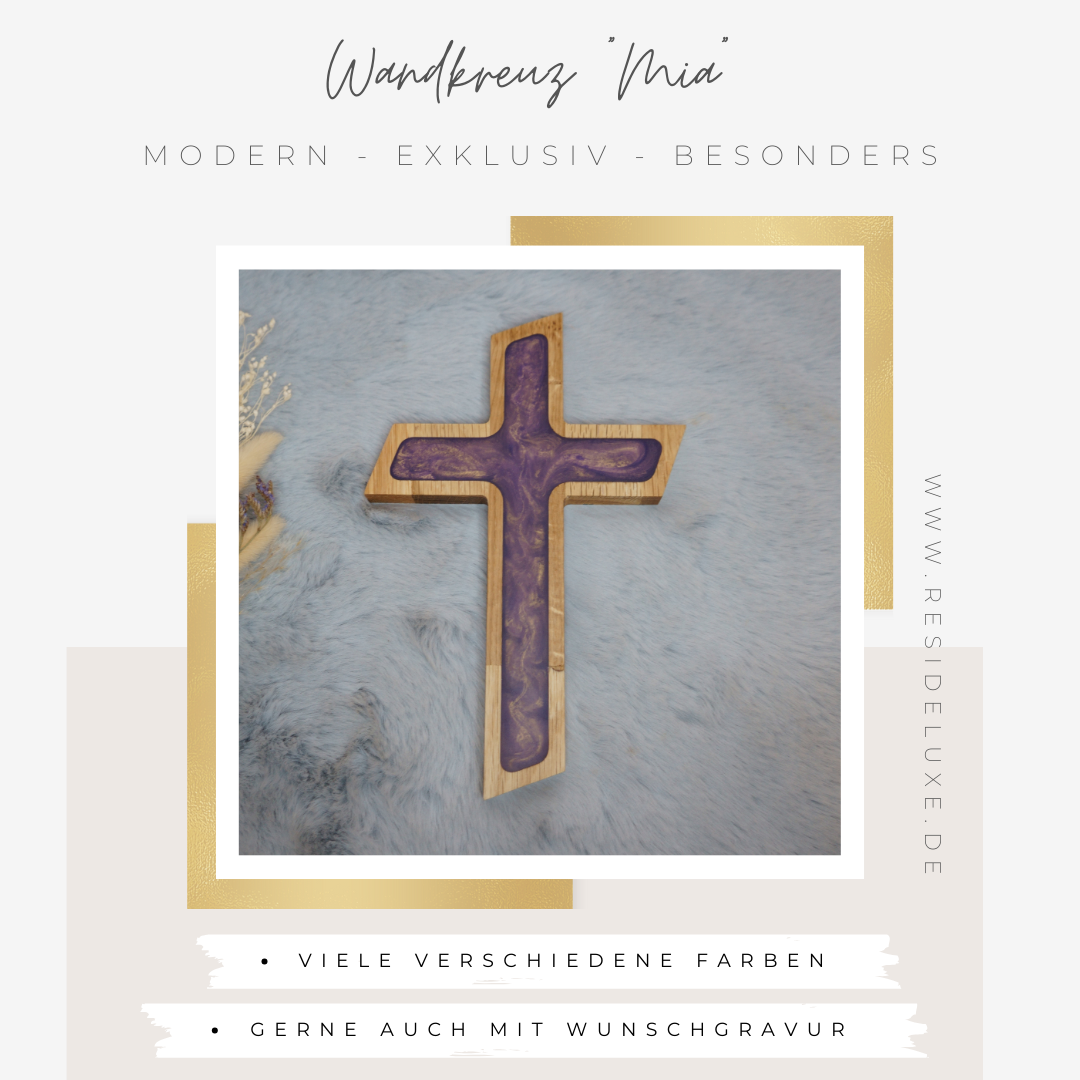 Wandkreuz &quot;MIA&quot; (Eiche/violett mit leichtem Goldschimmer)