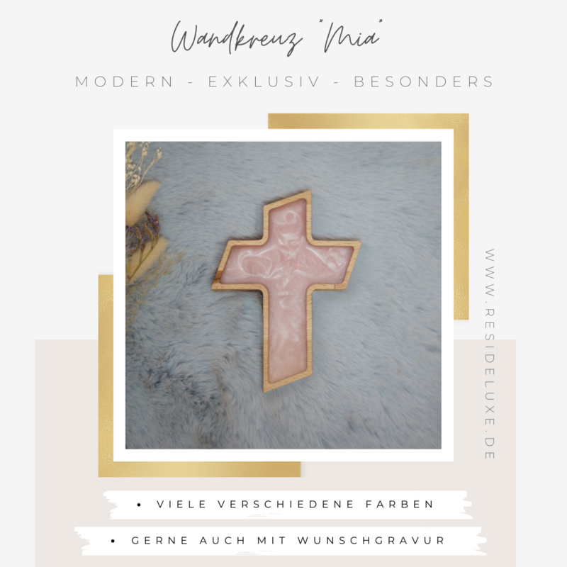 Wandkreuz &quot;MIA&quot; (Buche/hellrosa)