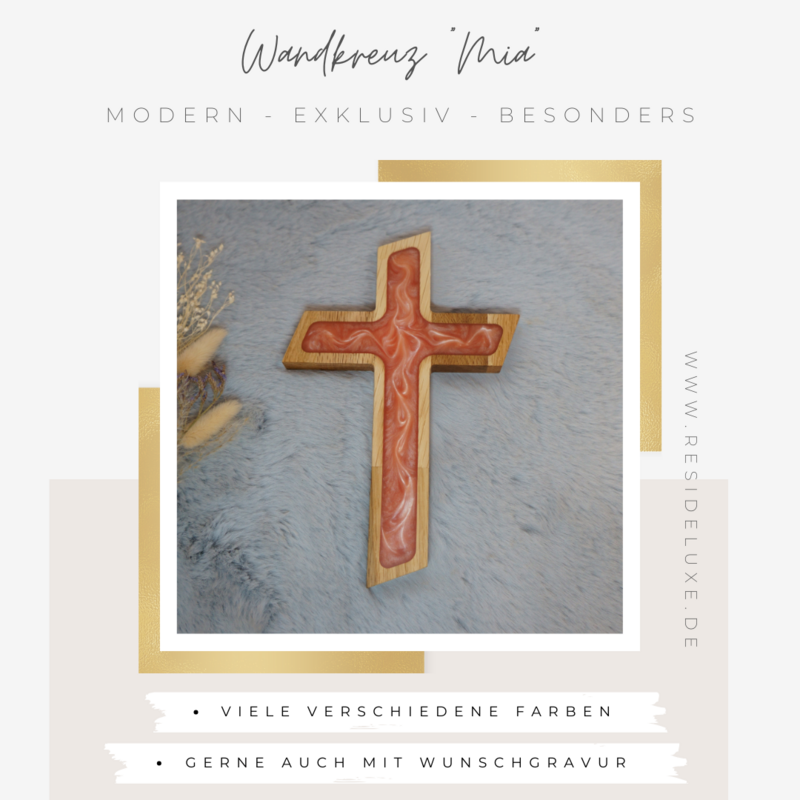 Wandkreuz &quot;MIA&quot; (Eiche/orange metallic)