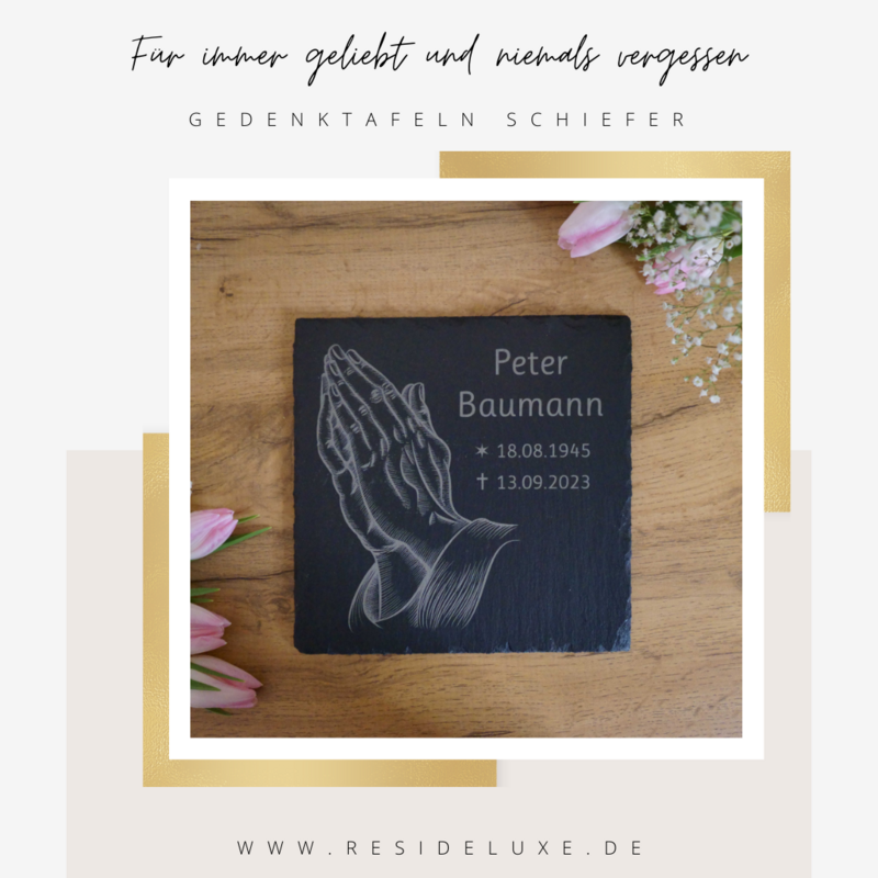Gedenktafel Schiefer (Design: Betende Hände)