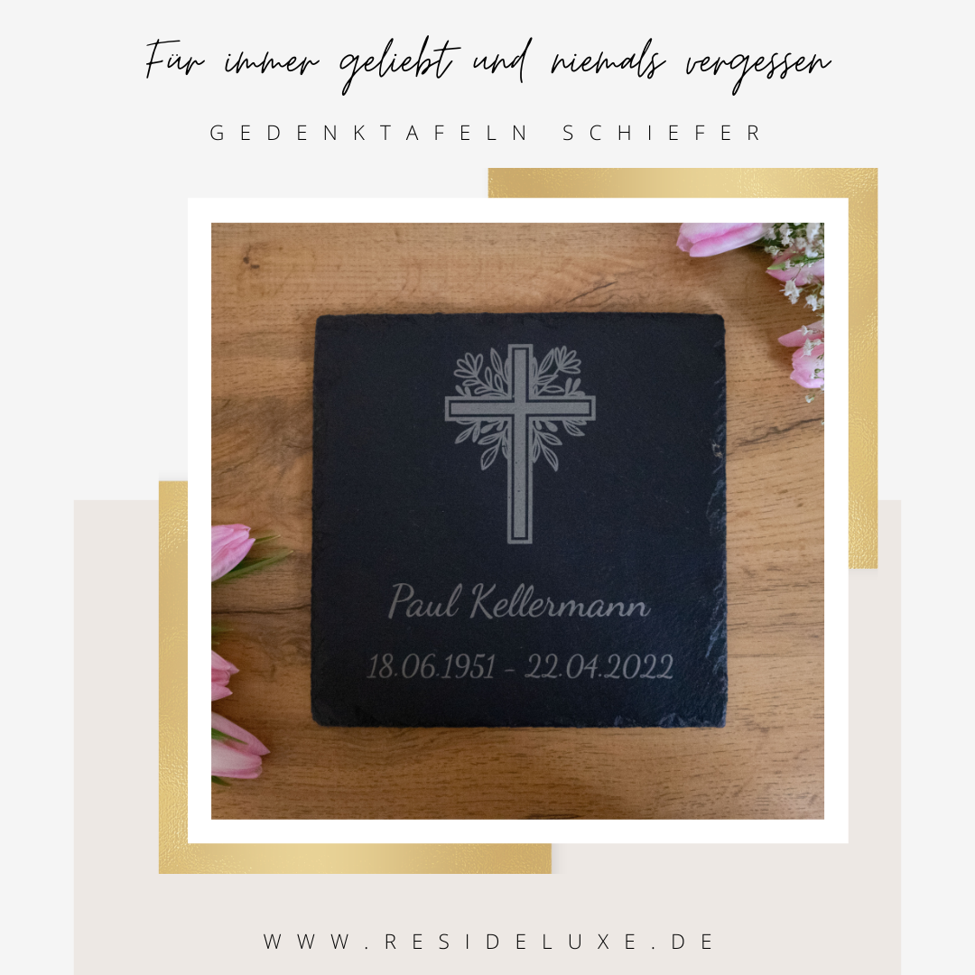 Gedenktafel Schiefer (Design: Florales Kreuz)