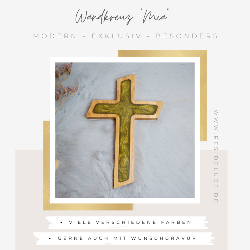 Wandkreuz &quot;MIA&quot; (Eiche/olive)