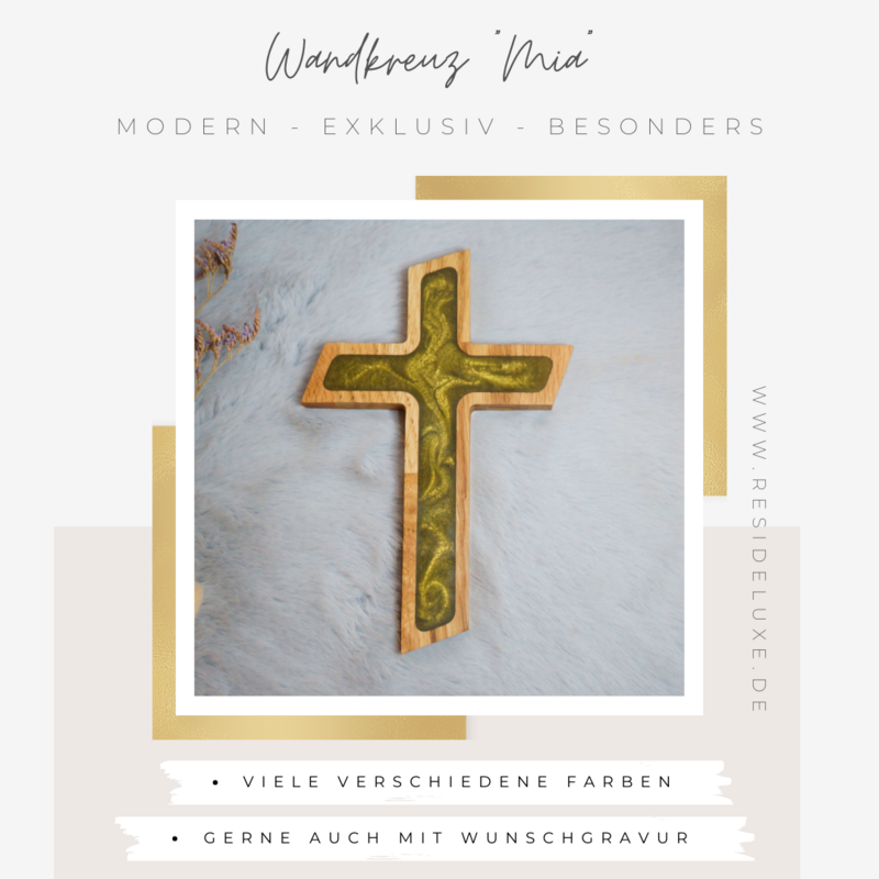Wandkreuz &quot;MIA&quot; (Eiche/olive)