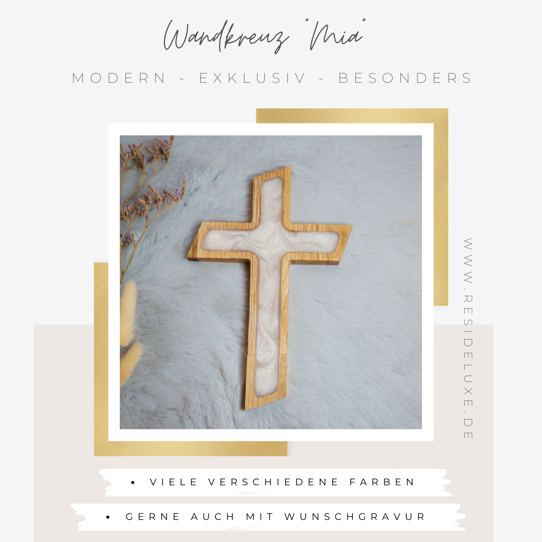 Wandkreuz &quot;MIA&quot; (Eiche/weiß)