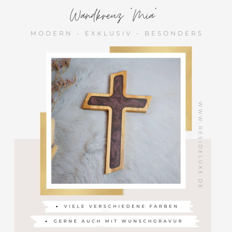 Wandkreuz &quot;MIA&quot; (Eiche/schwarz violett)