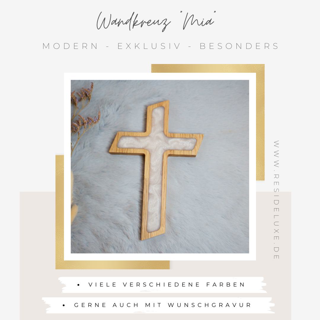Wandkreuz &quot;MIA&quot; (Eiche/weiß)