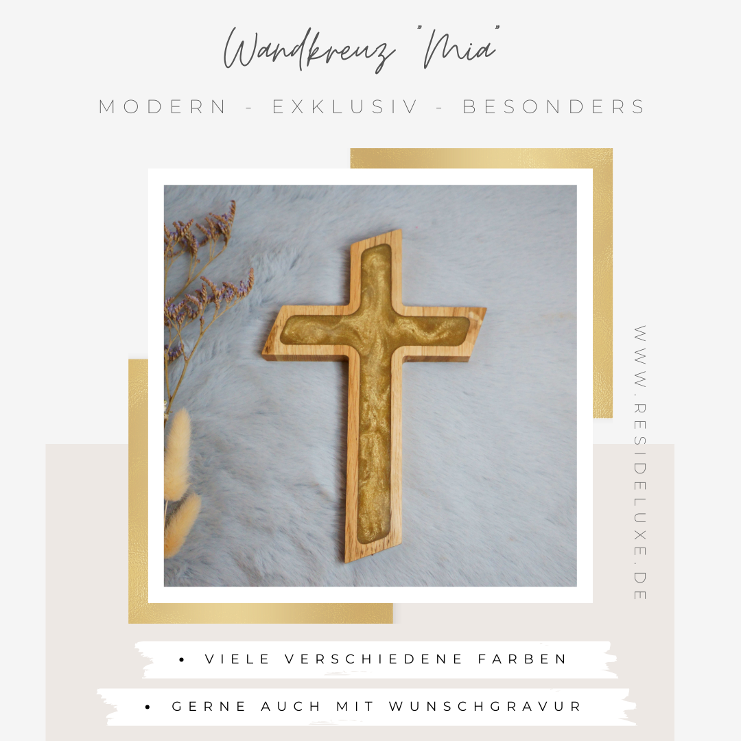 Wandkreuz &quot;MIA&quot; (Eiche/gold)