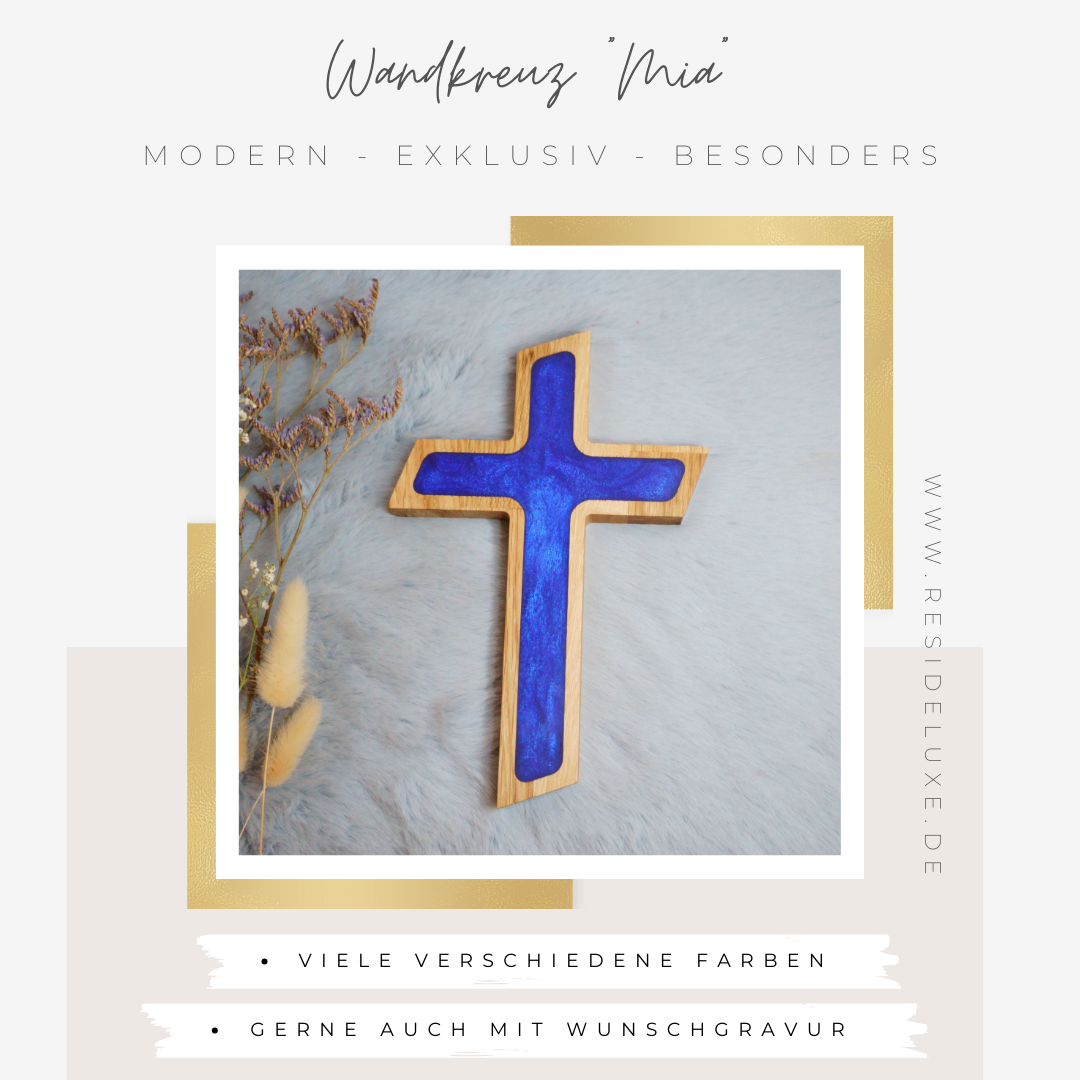 Wandkreuz &quot;MIA&quot; (Eiche/violett blau)