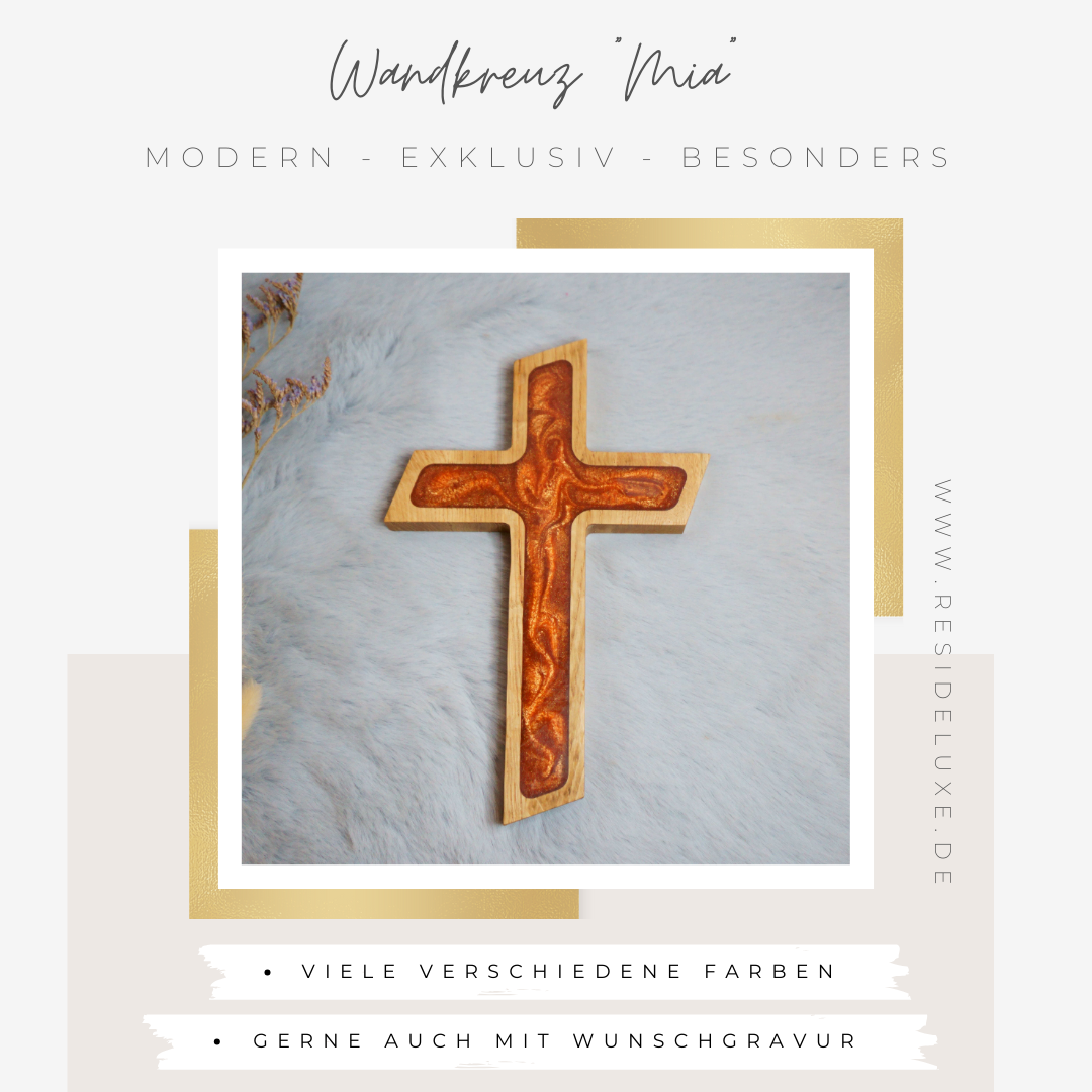 Wandkreuz &quot;MIA&quot; (Eiche/kupfer)